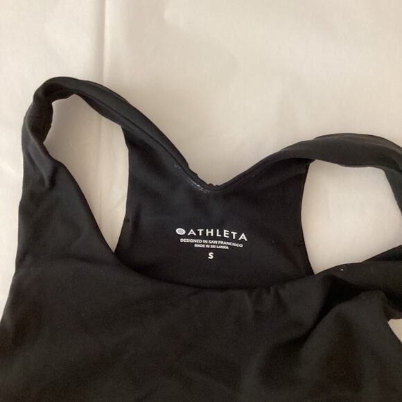 Athleta Long Line Sports Bra Padded Stretch Solid Black Small Pull On High Neck - Picture 2 of 7